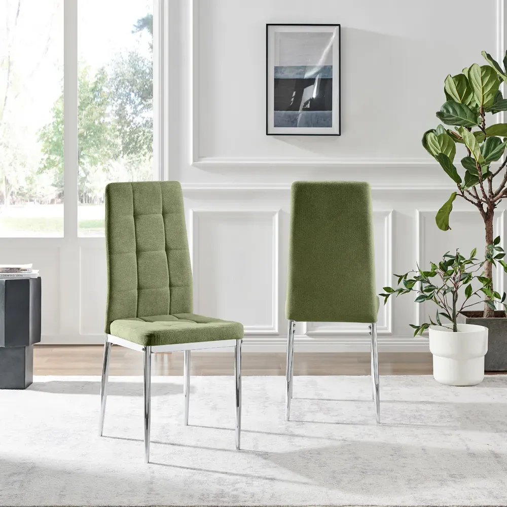 Valentina Set of 2 Dining Chairs - Green, Textured Weave