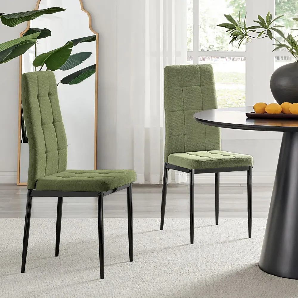 Valentina Set of 2 Dining Chairs - Green, Textured Weave