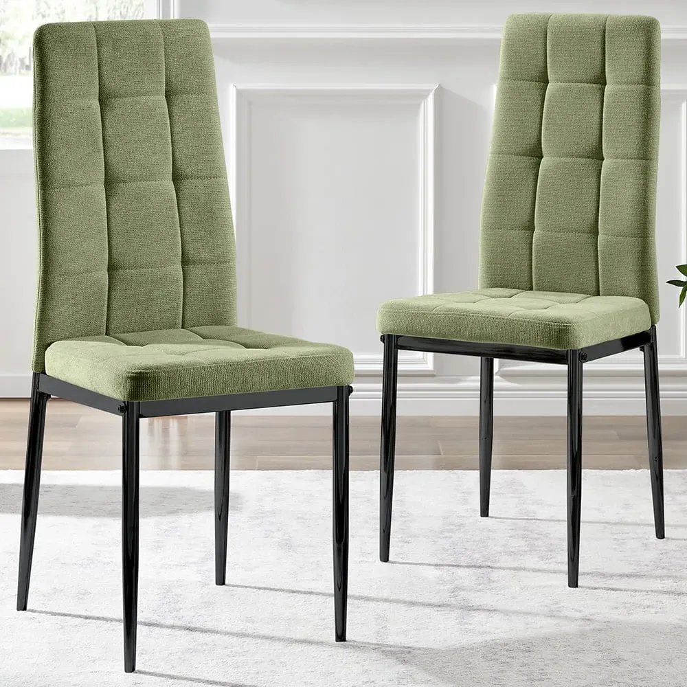 Valentina Set of 2 Dining Chairs - Green, Textured Weave