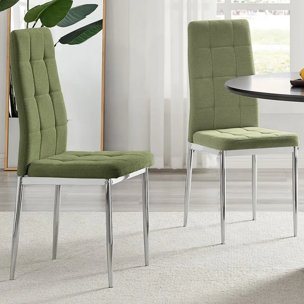 Valentina Set of 2 Dining Chairs - Green, Textured Weave