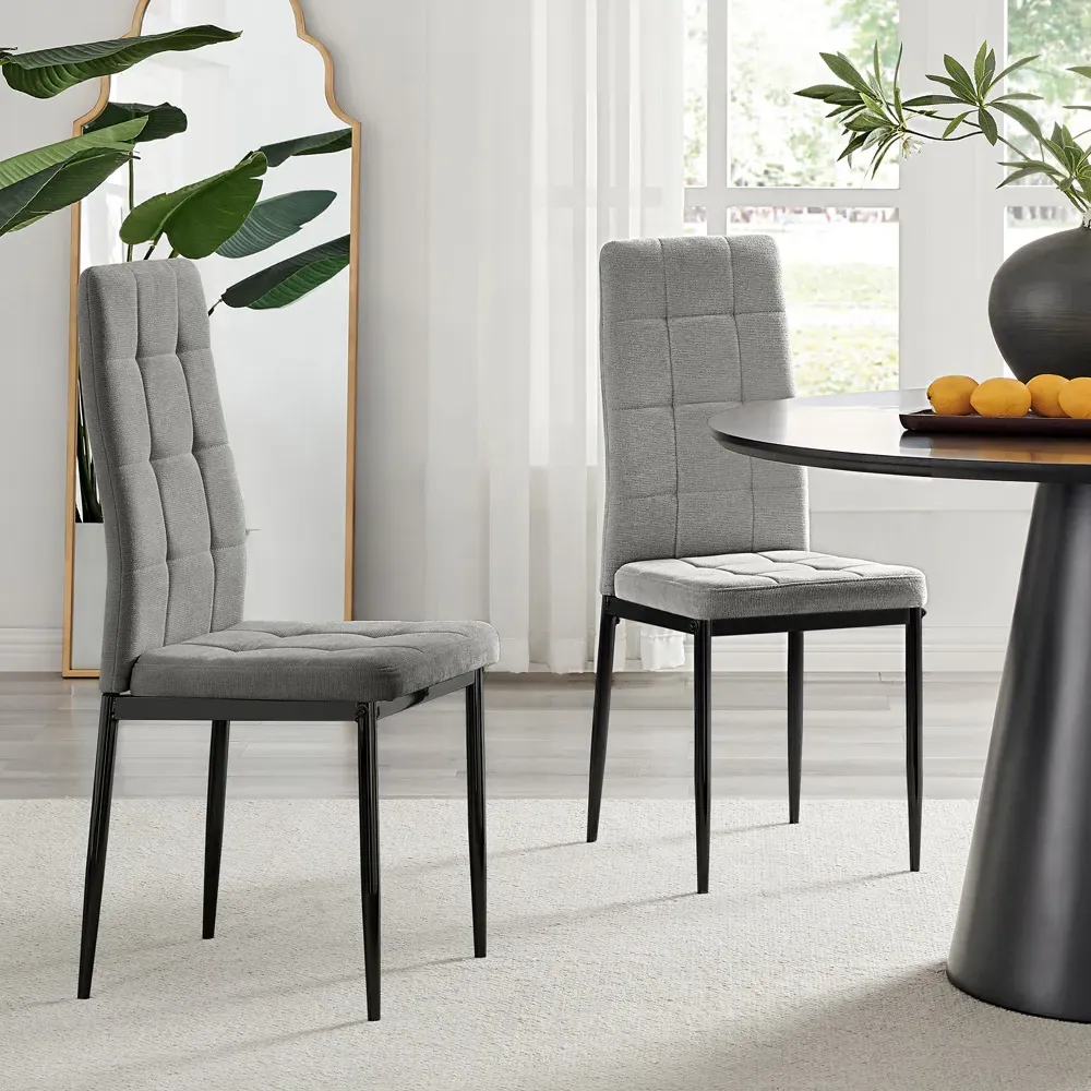 Valentina Set of 2 Dining Chairs - Grey, Textured Weave