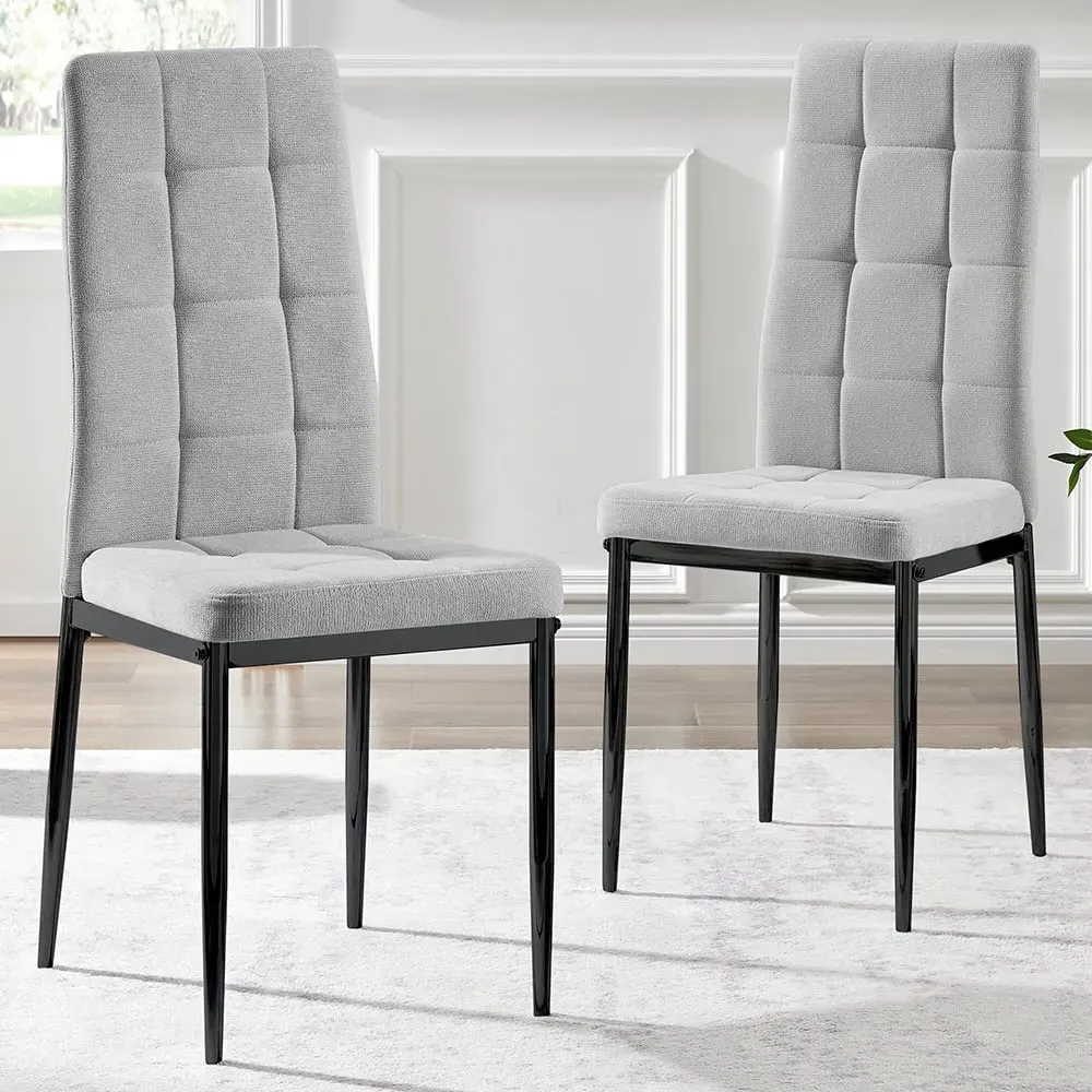 Valentina Set of 2 Dining Chairs - Grey, Textured Weave
