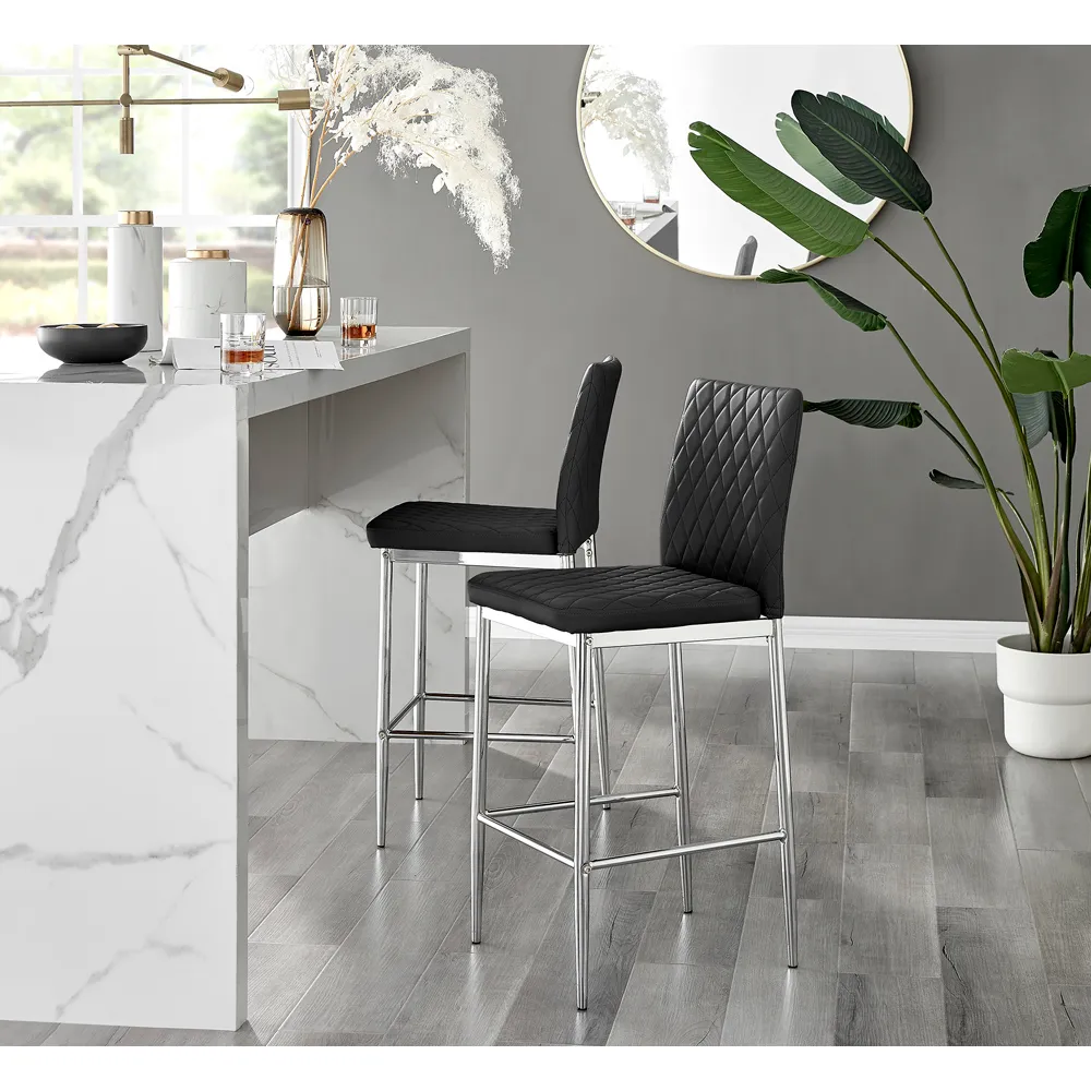 Valera Bar Stool Set of 2 - Black, Faux Leather