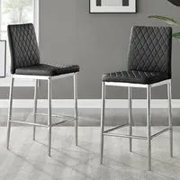 Valera Bar Stool Set of 2 - Black, Faux Leather