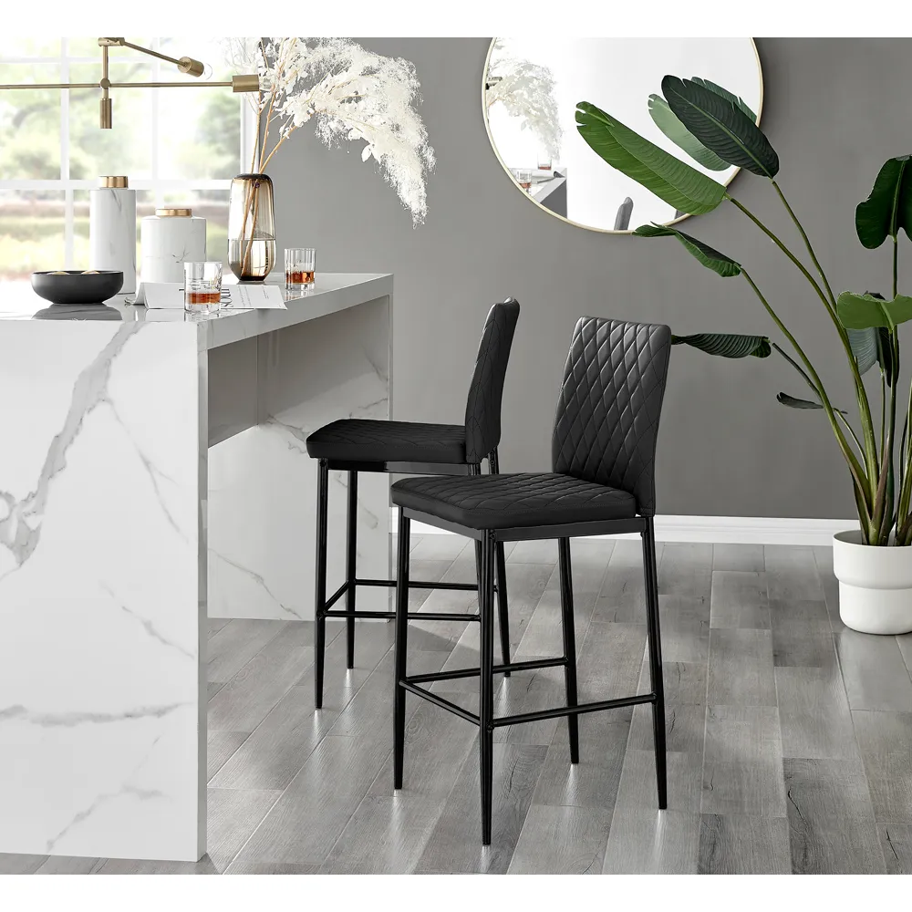 Valera Bar Stool Set of 2 - Black, Faux Leather