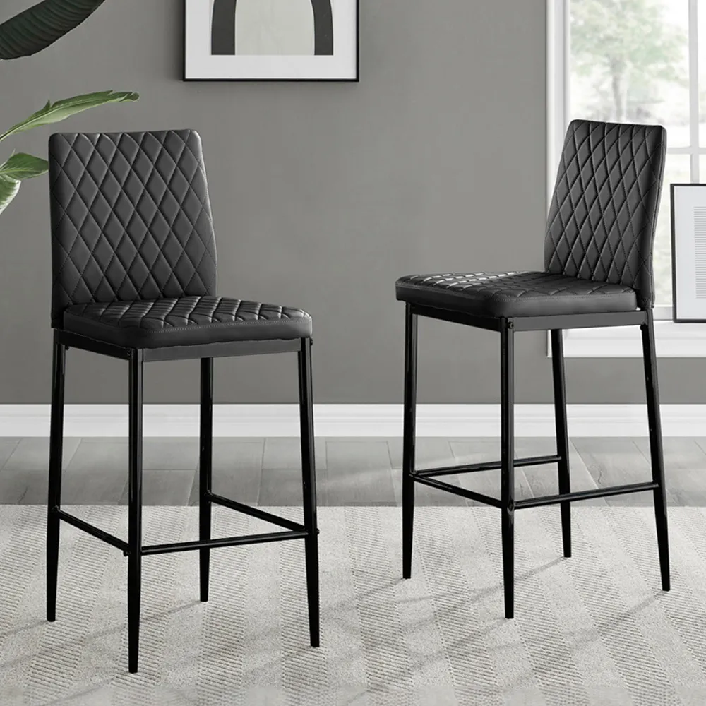 Valera Bar Stool Set of 2 - Black, Faux Leather image
