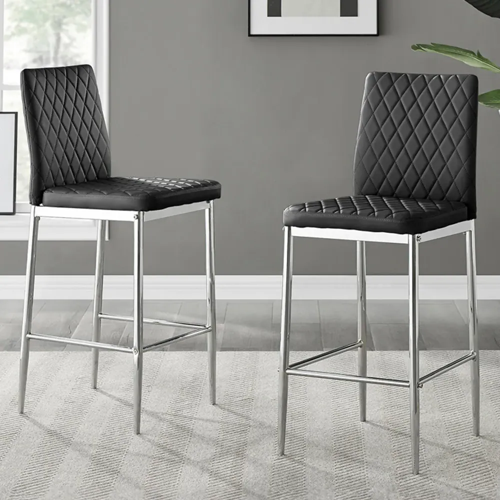 Valera Bar Stool Set of 2 - Black, Faux Leather