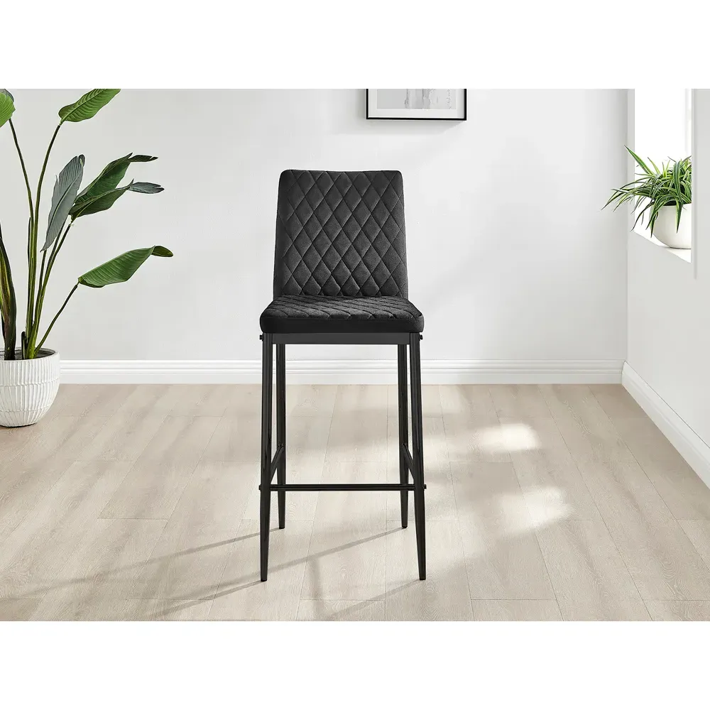 Valera Bar Stool Set of 2 - Black, Velvet