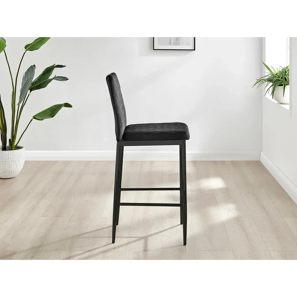 Valera Bar Stool Set of 2 - Black, Velvet