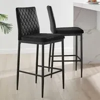 Valera Bar Stool Set of 2 - Black, Velvet