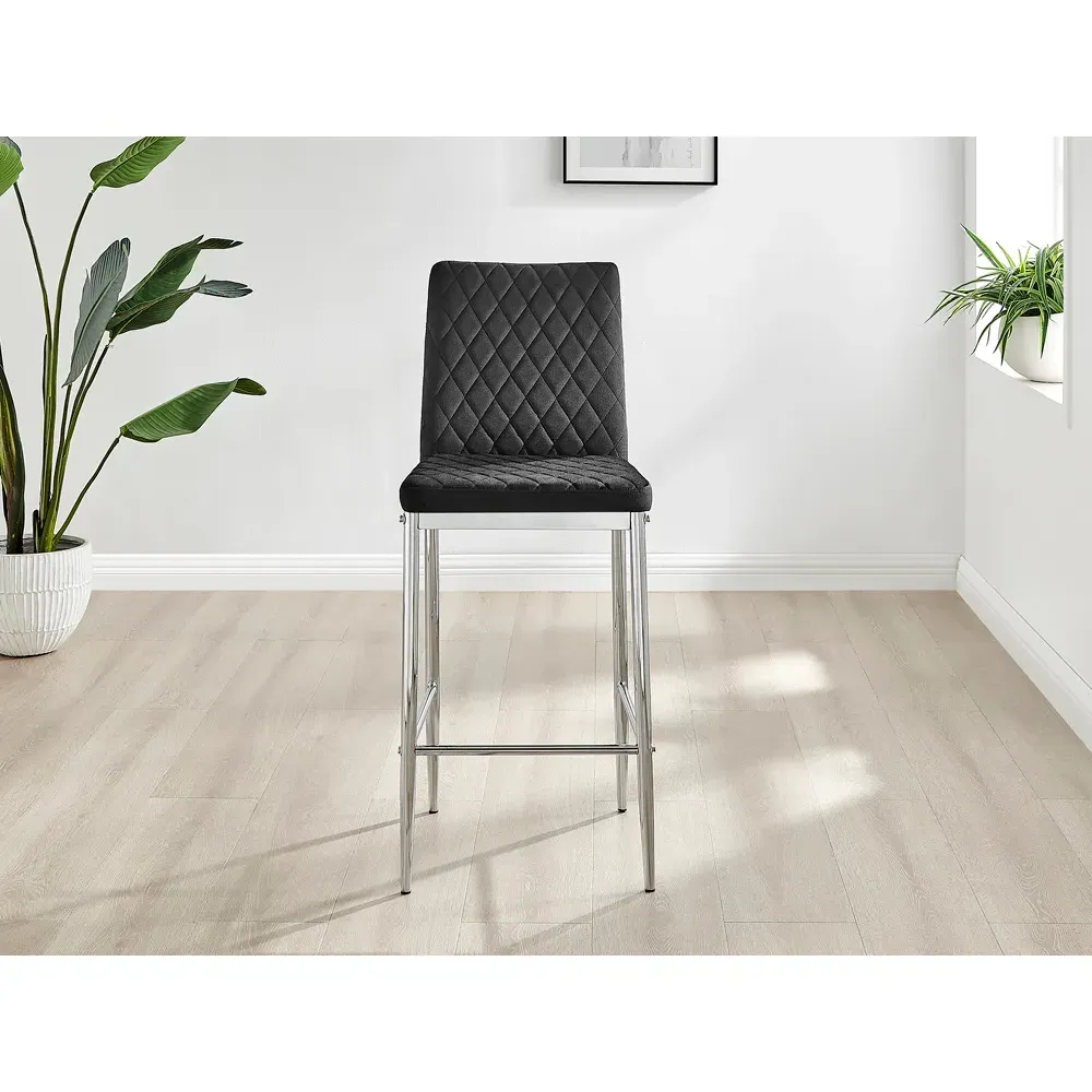 Valera Bar Stool Set of 2 - Black, Velvet