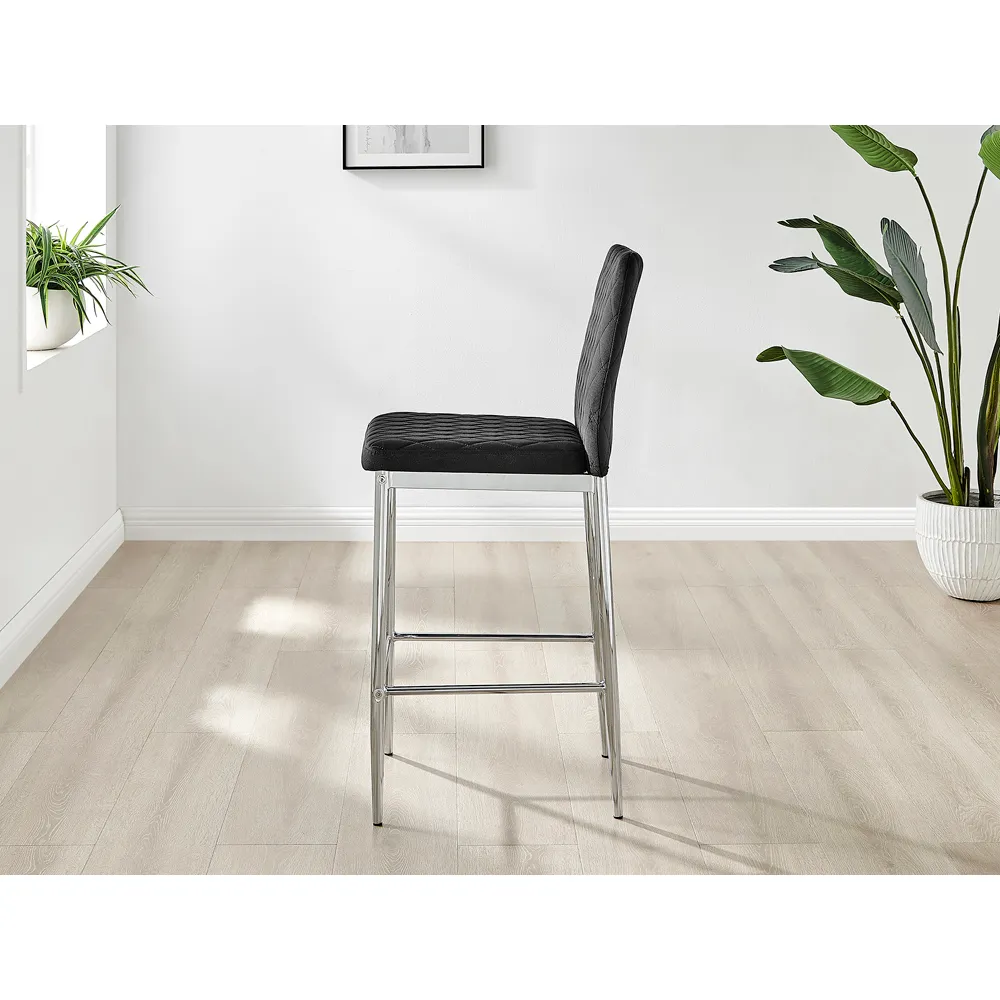 Valera Bar Stool Set of 2 - Black, Velvet