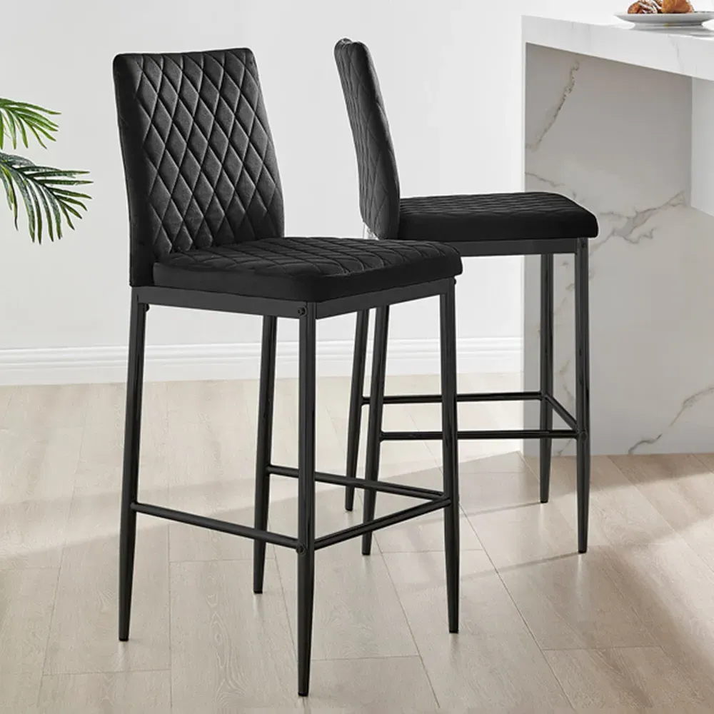 Valera Bar Stool Set of 2 - Black, Velvet