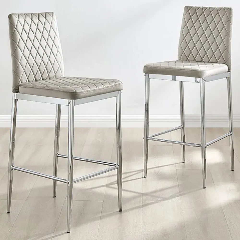 Valera Bar Stool Set of 2 - Cappuccino, Velvet