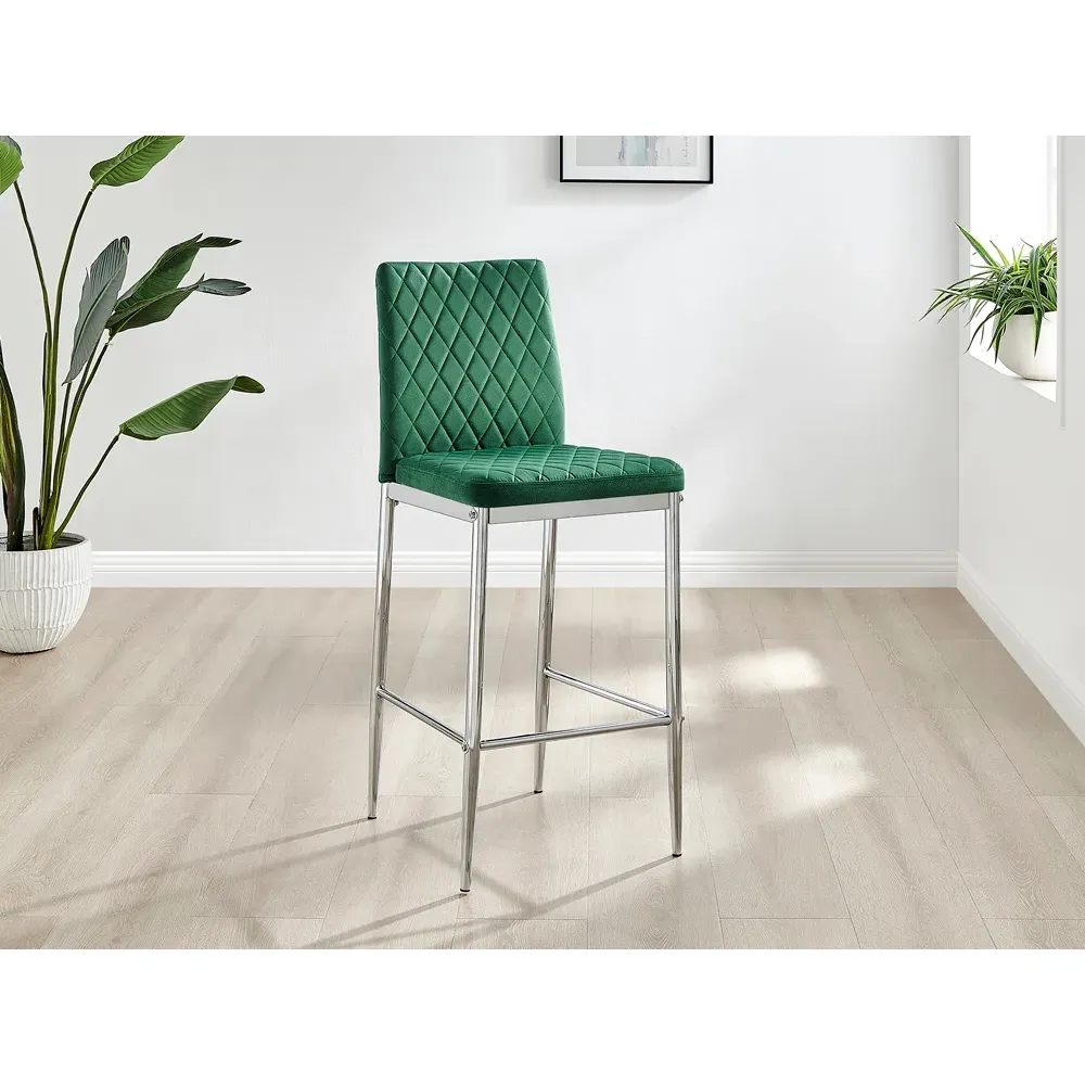 Valera Bar Stool Set of 2 - Green, Velvet