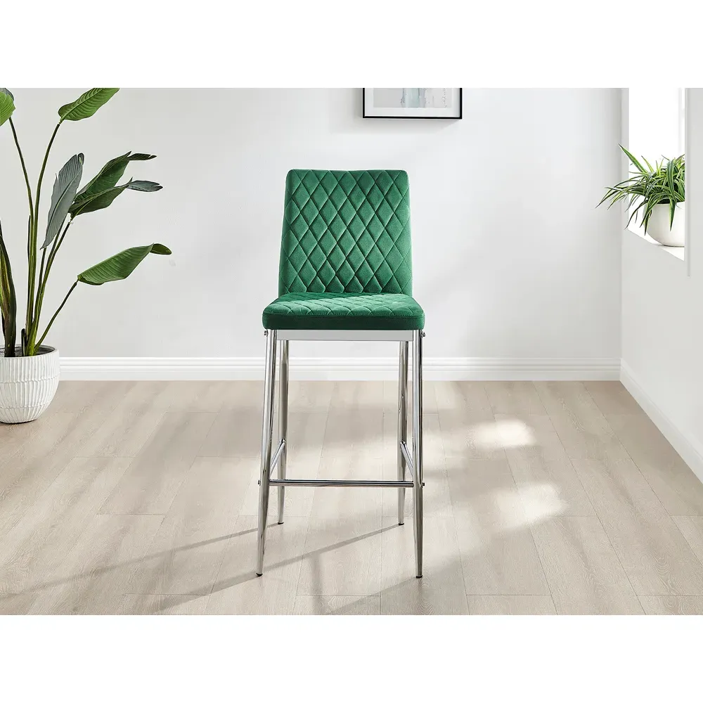 Valera Bar Stool Set of 2 - Green, Velvet