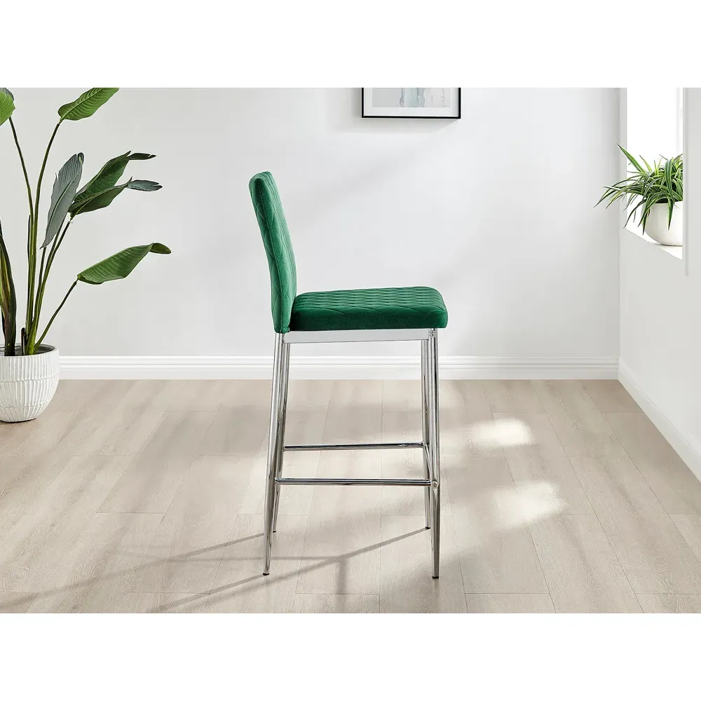 Valera Bar Stool Set of 2 - Green, Velvet