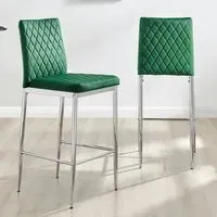 Valera Bar Stool Set of 2 - Green, Velvet