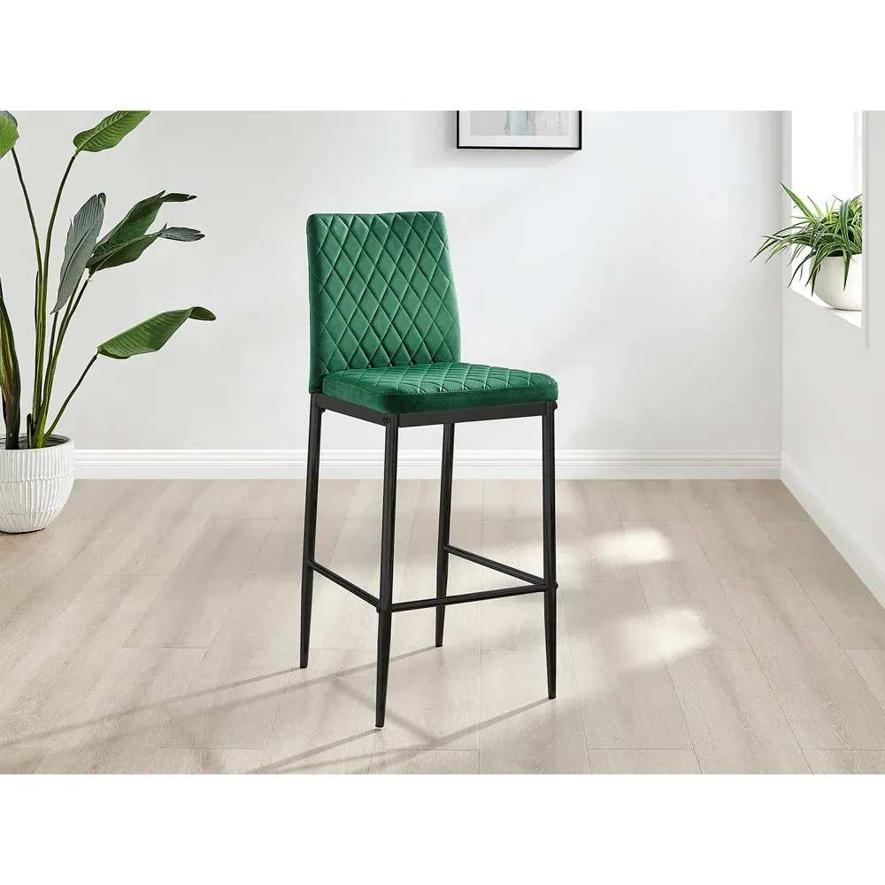 Valera Bar Stool Set of 2 - Green, Velvet