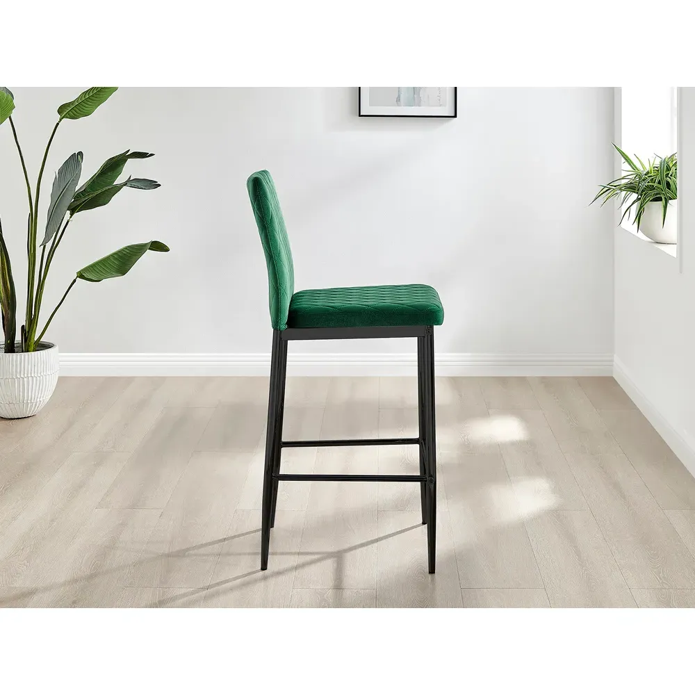 Valera Bar Stool Set of 2 - Green, Velvet