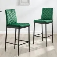 Valera Bar Stool Set of 2 - Green, Velvet