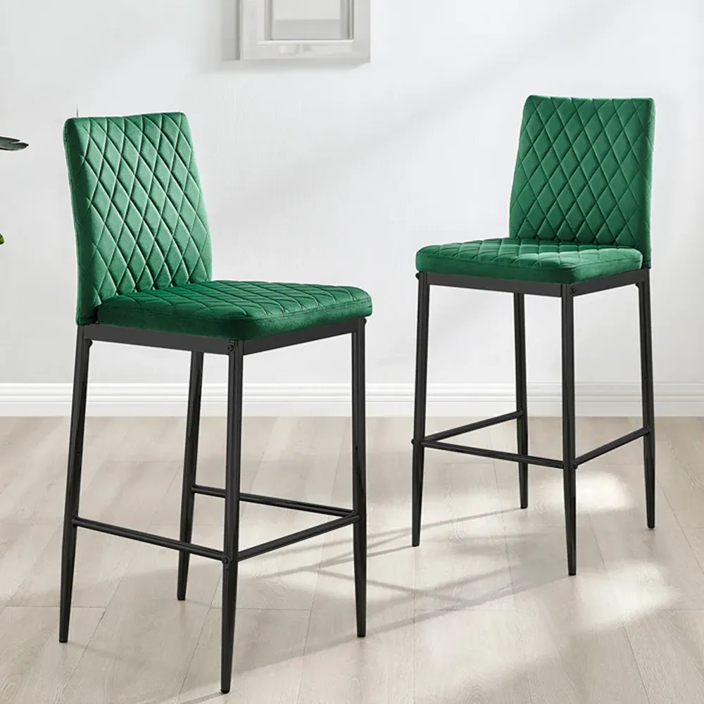 Valera Bar Stool Set of 2 - Green, Velvet