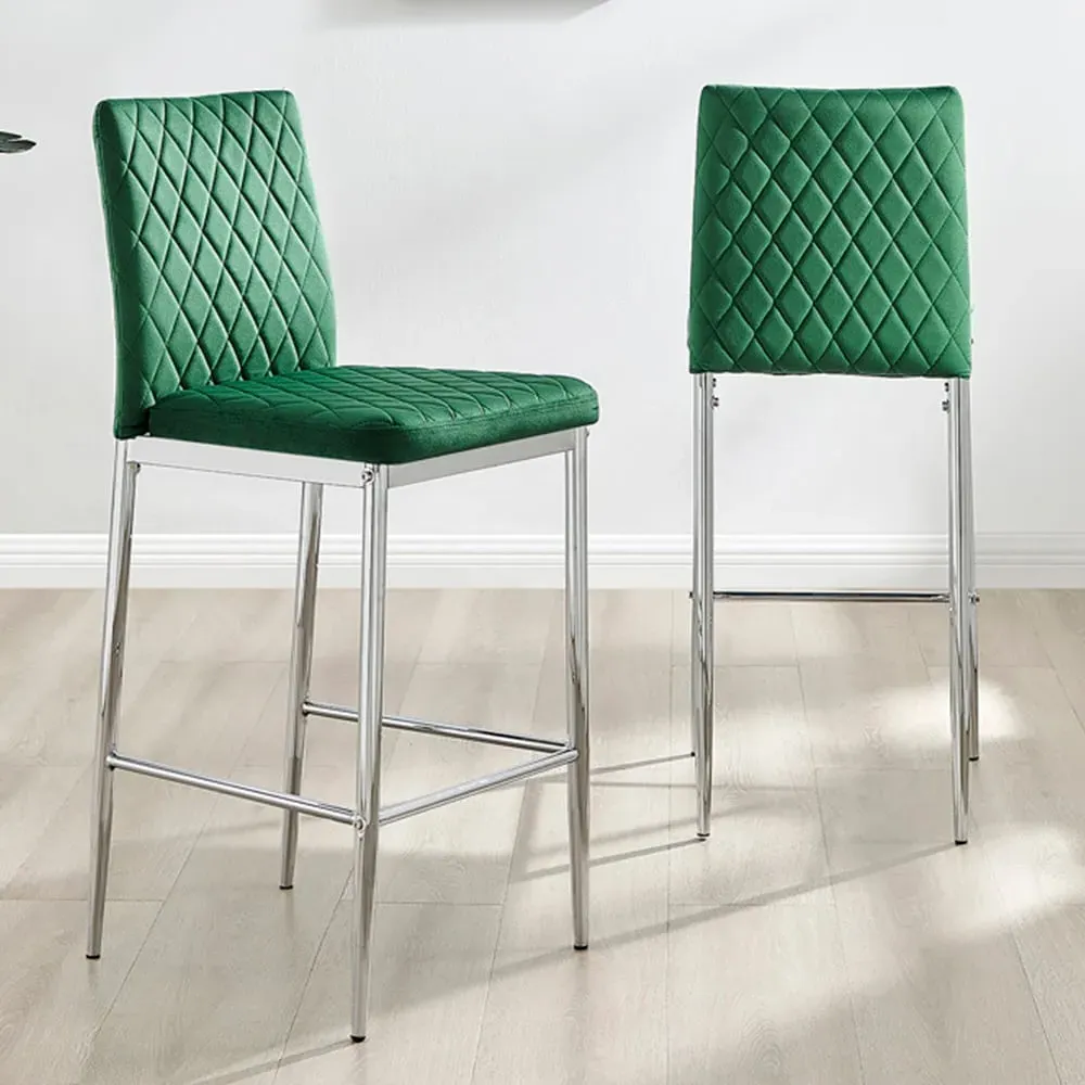 Valera Bar Stool Set of 2 - Green, Velvet