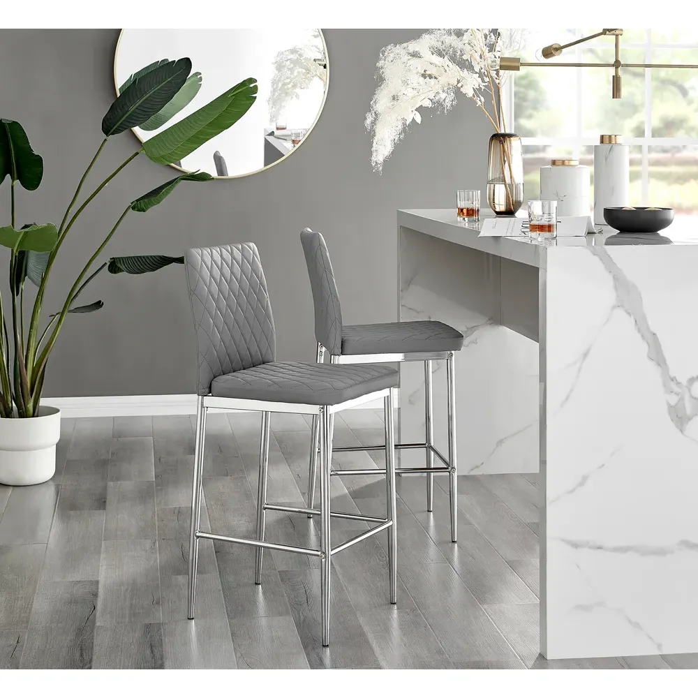 Valera Bar Stool Set of 2 - Grey, Faux Leather