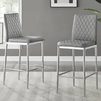 Valera Bar Stool Set of 2 - Grey, Faux Leather