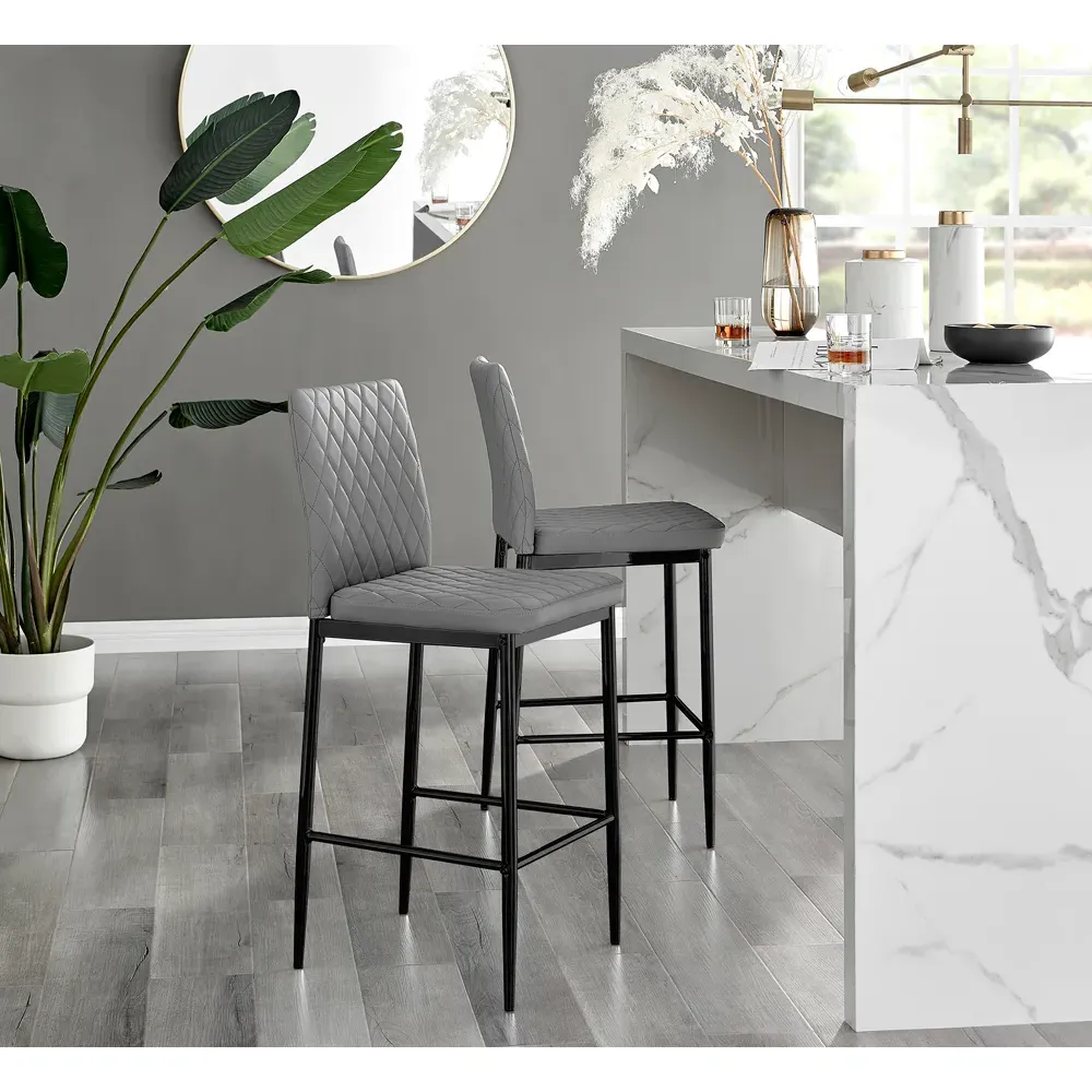 Valera Bar Stool Set of 2 - Grey, Faux Leather