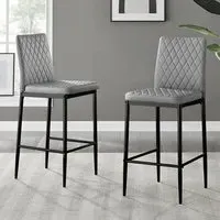 Valera Bar Stool Set of 2 - Grey, Faux Leather