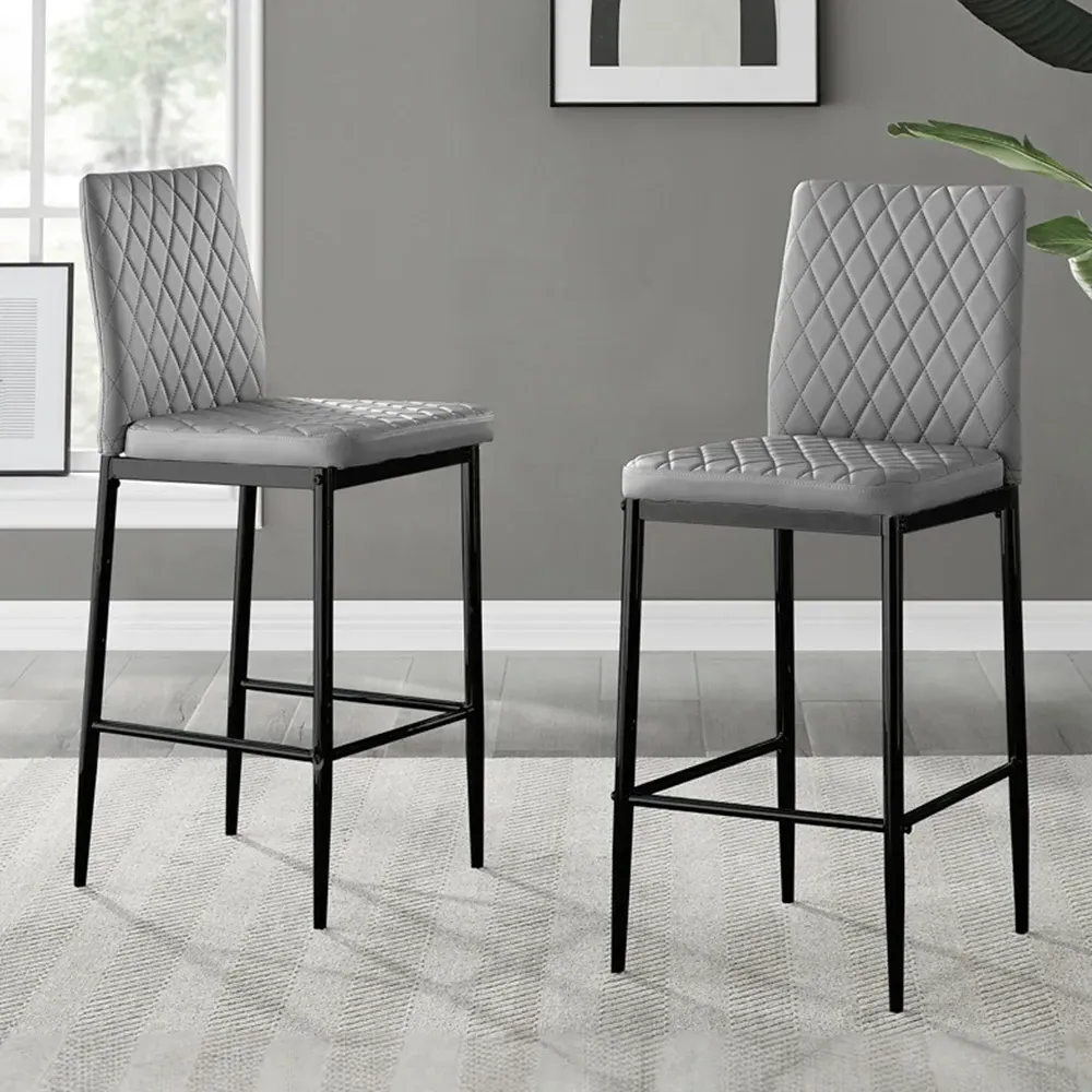 Valera Bar Stool Set of 2 - Grey, Faux Leather