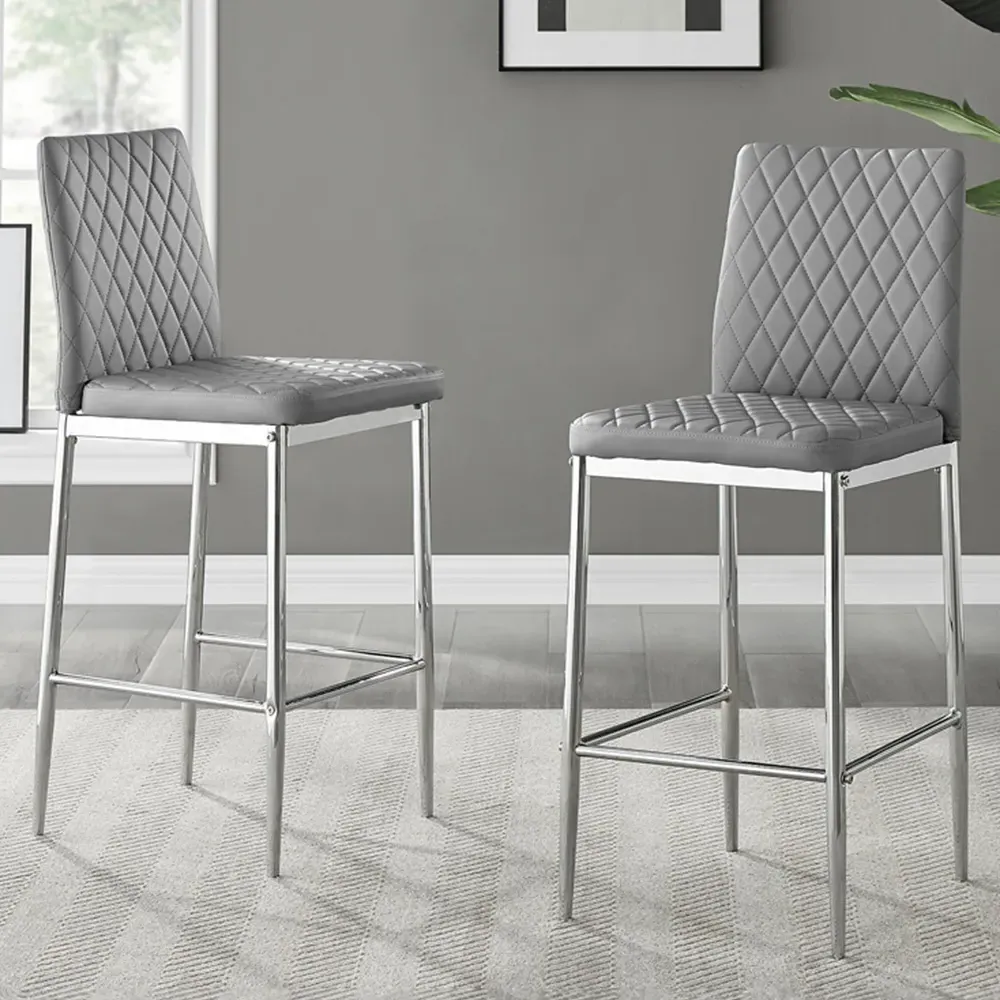 Valera Bar Stool Set of 2 - Grey, Faux Leather