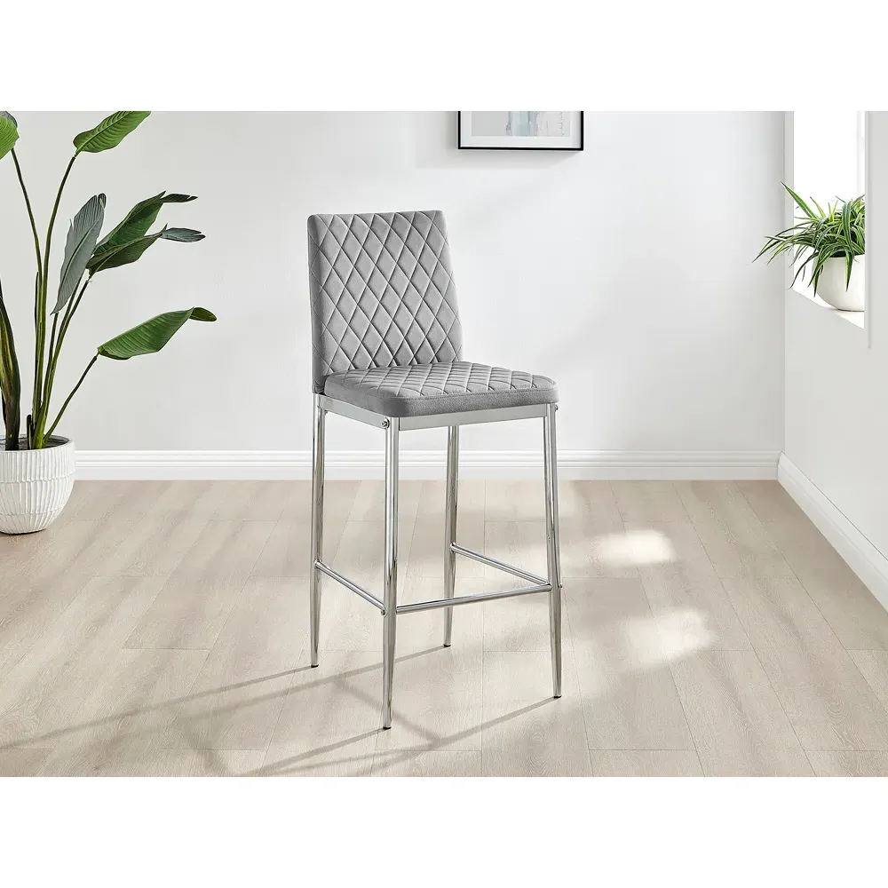 Valera Bar Stool Set of 2 - Grey, Velvet