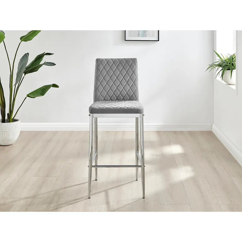 Valera Bar Stool Set of 2 - Grey, Velvet