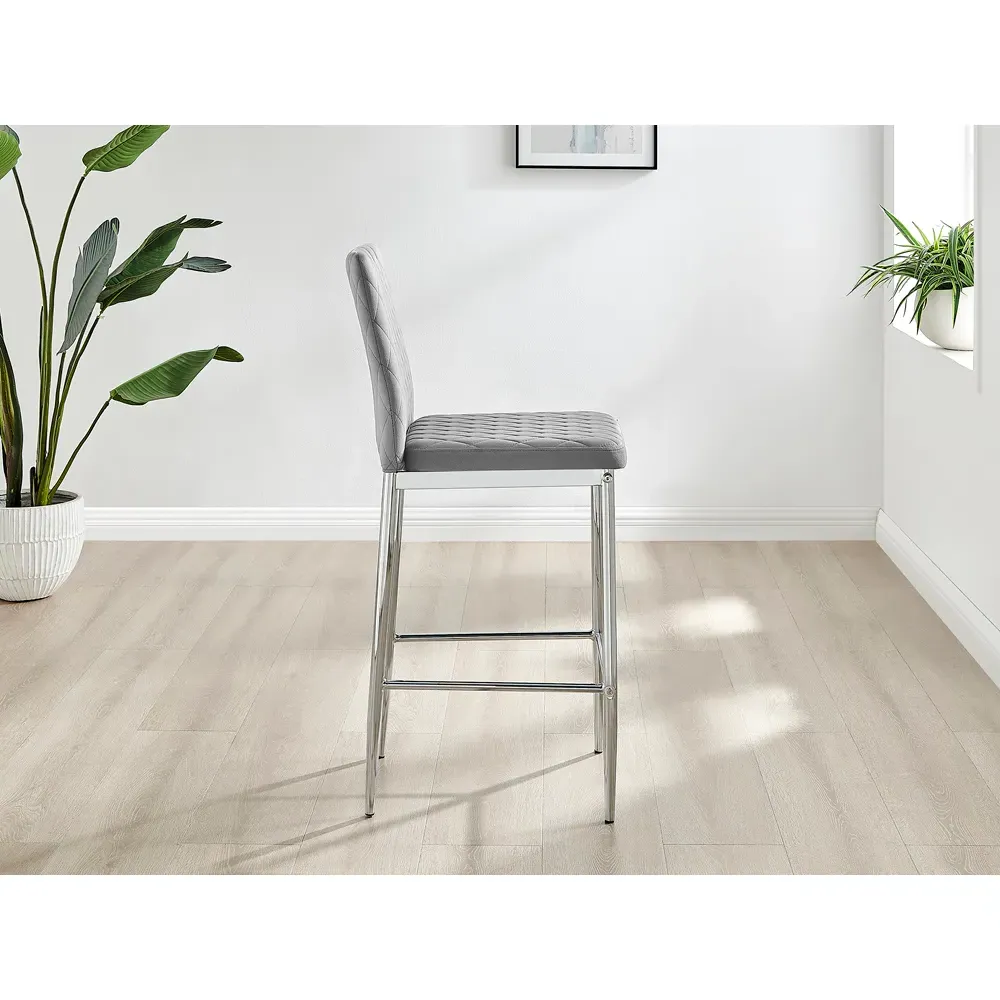 Valera Bar Stool Set of 2 - Grey, Velvet