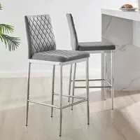 Valera Bar Stool Set of 2 - Grey, Velvet