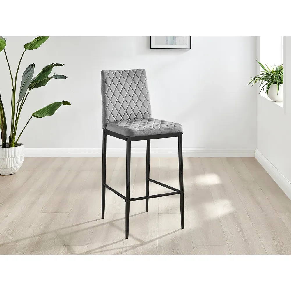 Valera Bar Stool Set of 2 - Grey, Velvet