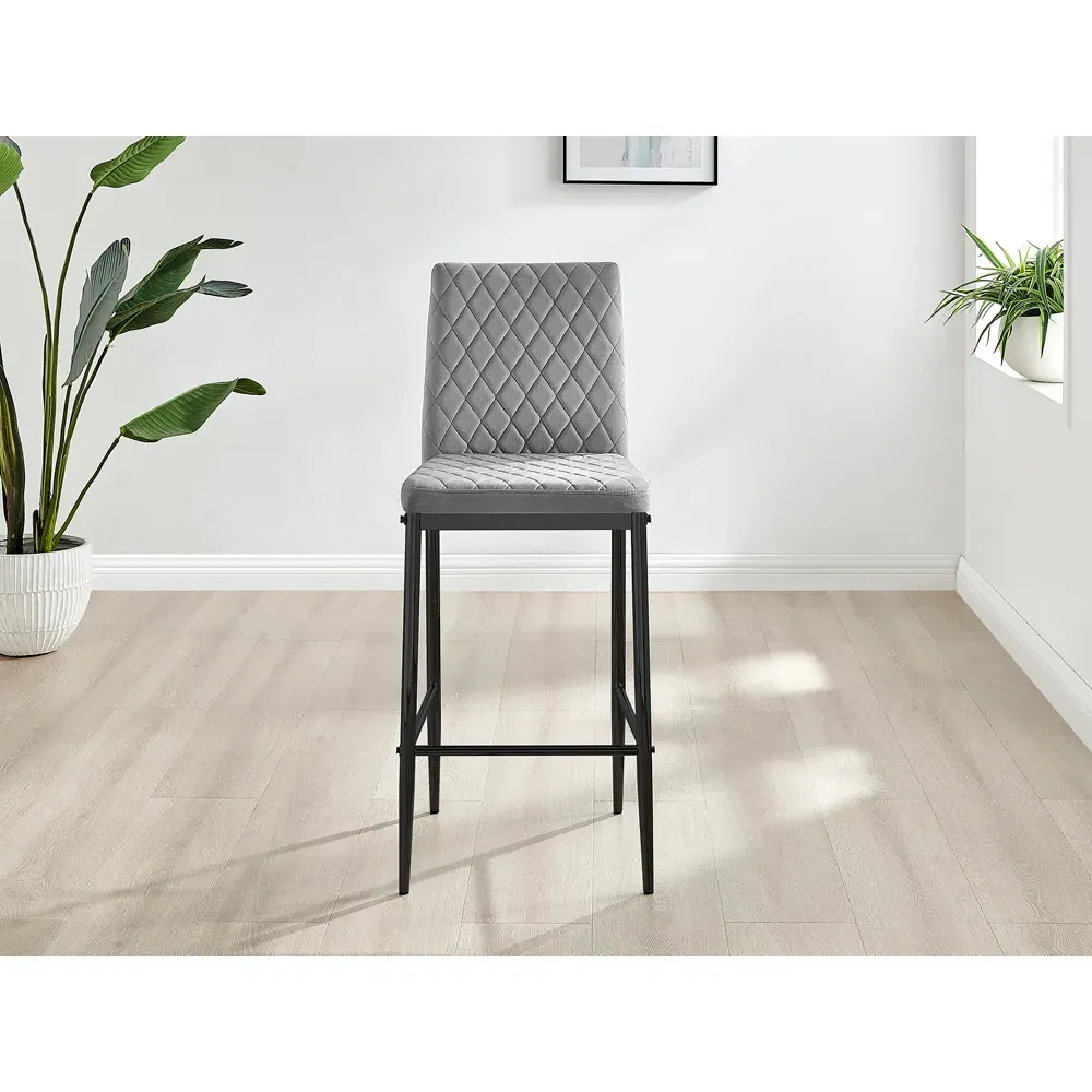 Valera Bar Stool Set of 2 - Grey, Velvet