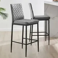 Valera Bar Stool Set of 2 - Grey, Velvet