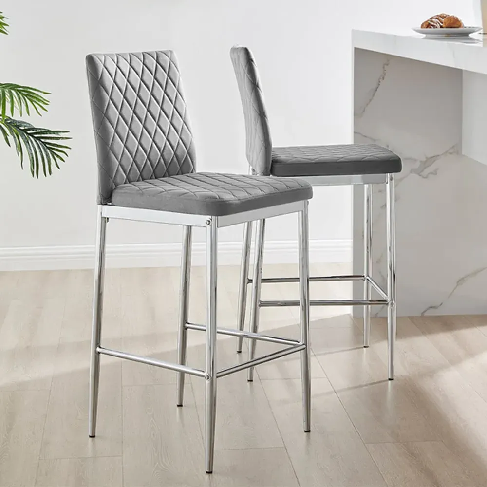 Valera Bar Stool Set of 2 - Grey, Velvet
