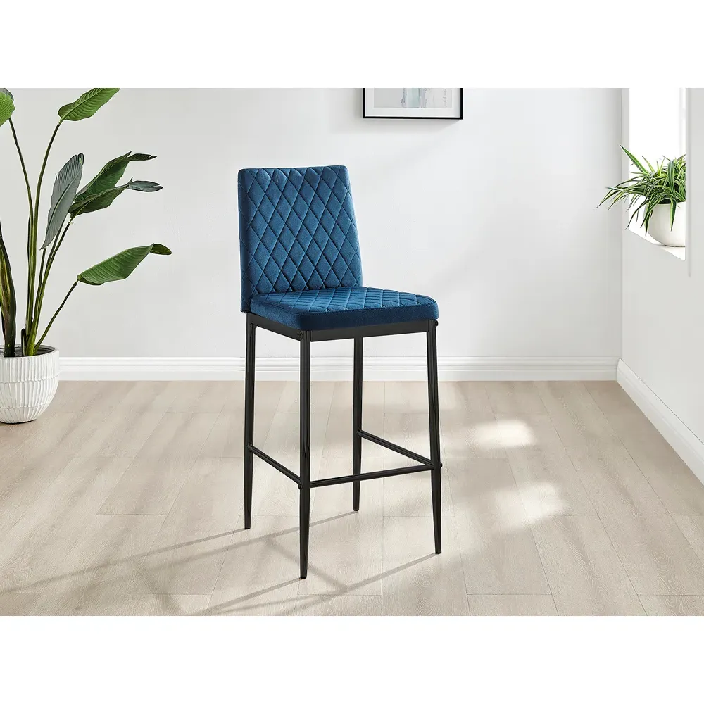 Valera Bar Stool Set of 2 - Navy Blue, Velvet