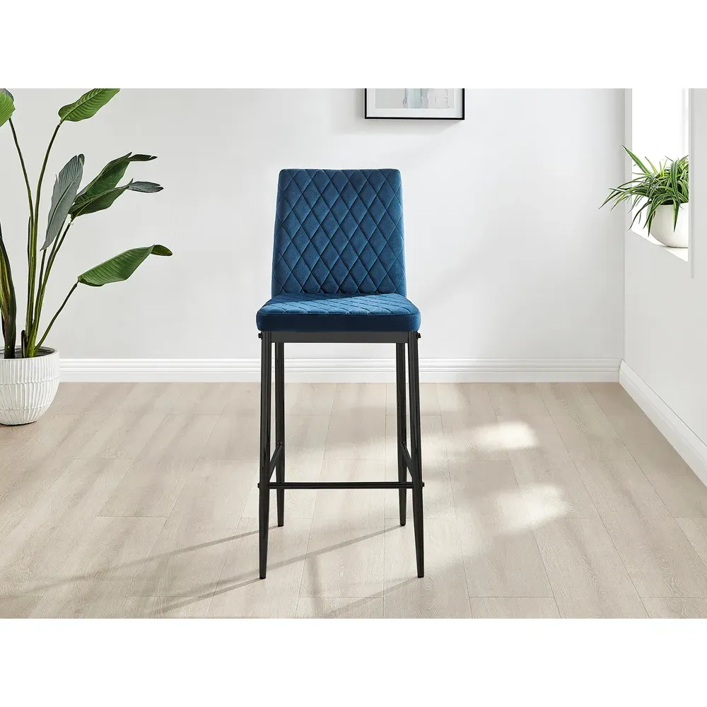 Valera Bar Stool Set of 2 - Navy Blue, Velvet