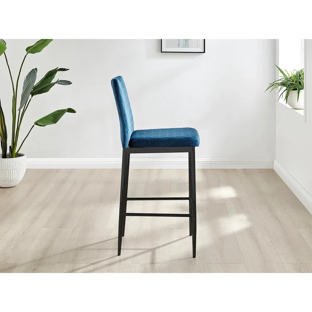 Valera Bar Stool Set of 2 - Navy Blue, Velvet