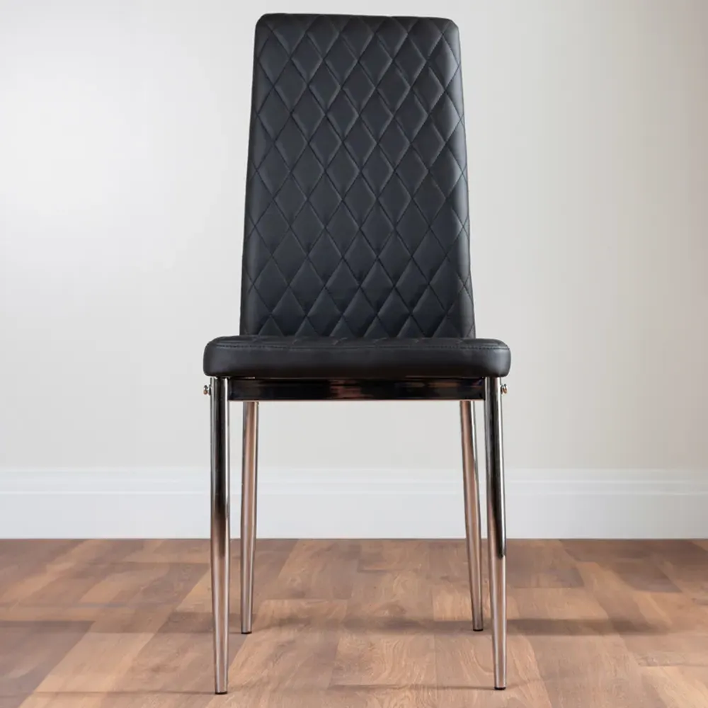 Valera Set of 6 Dining Chairs - Black, Faux Leather