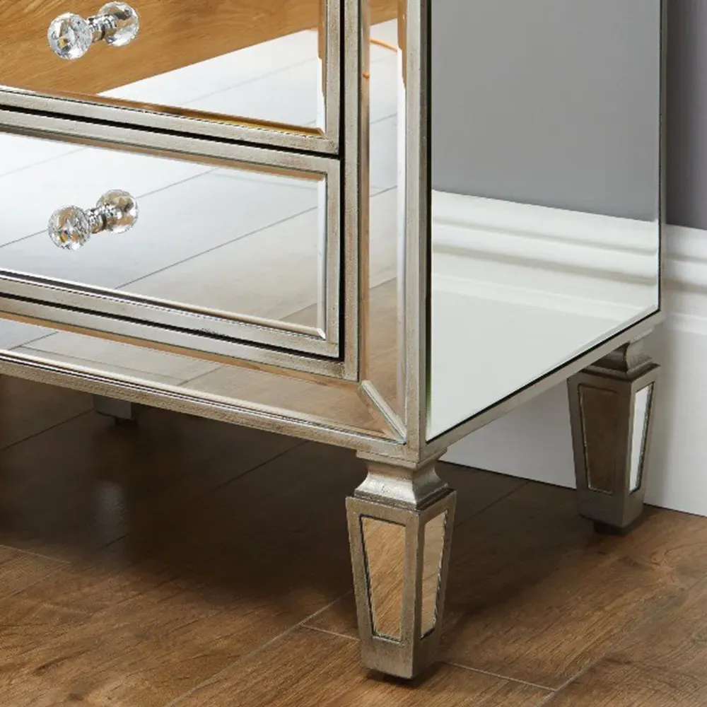 Veneto 3 Drawer Bedside Table - Silver, Mirrored