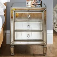 Veneto 3 Drawer Bedside Table - Silver, Mirrored