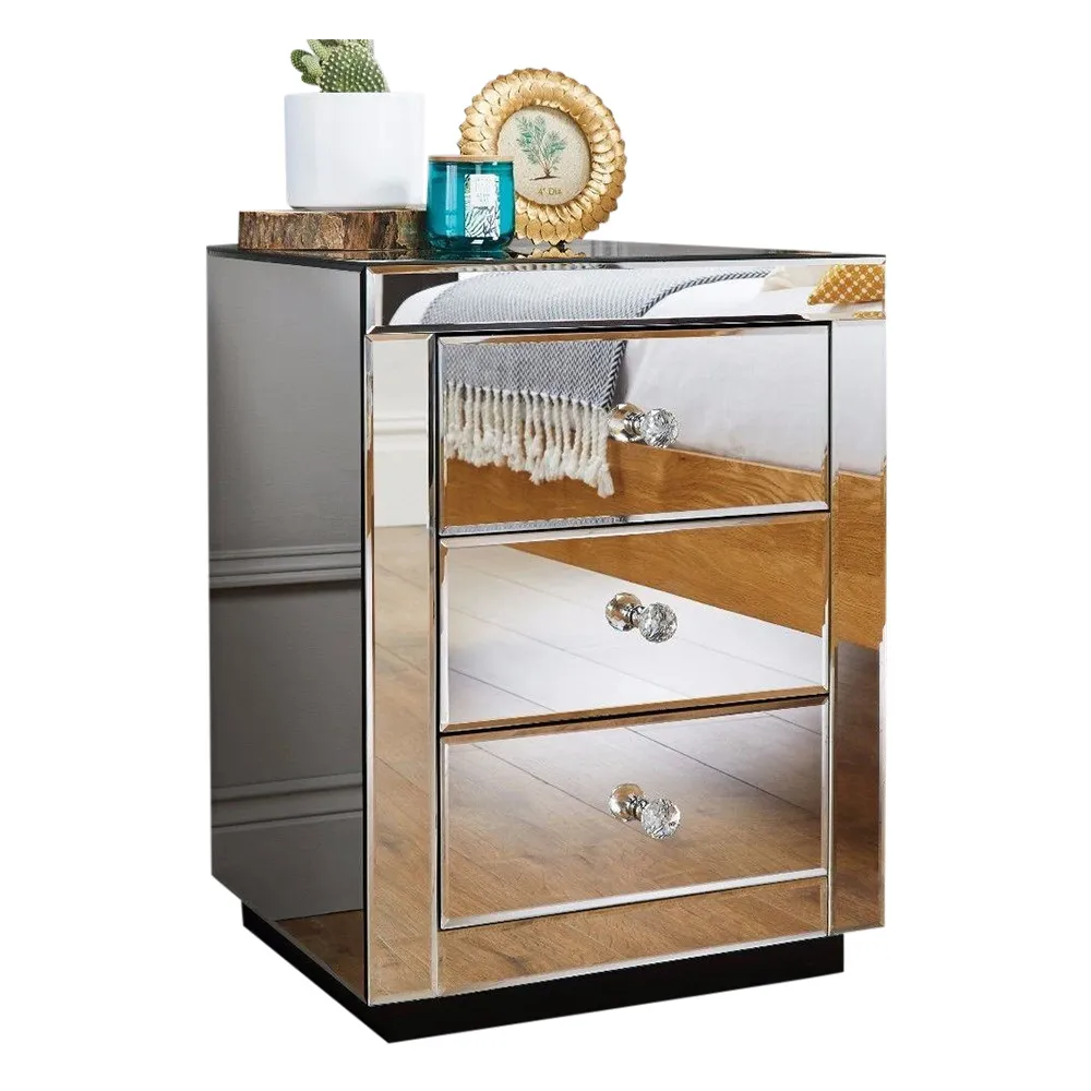 Verona 3 Drawer Bedside Table - Silver