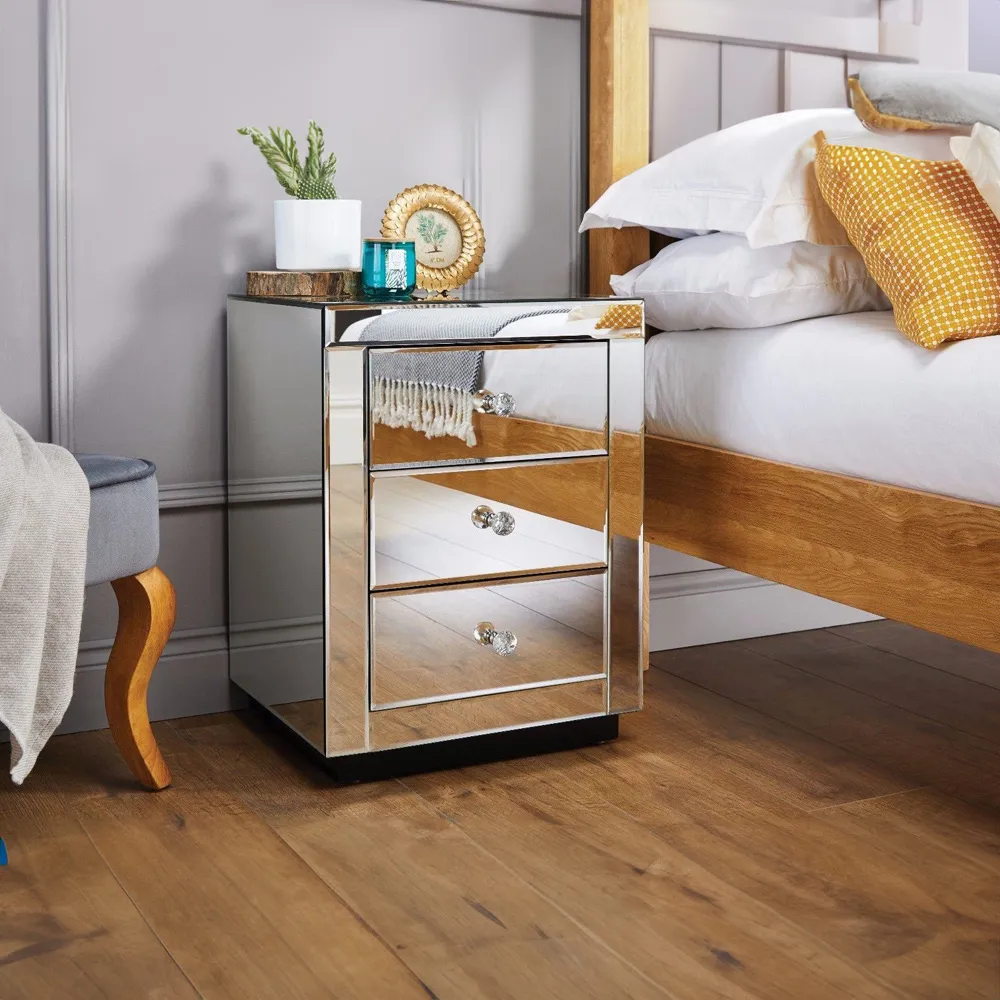 Verona 3 Drawer Bedside Table - Silver