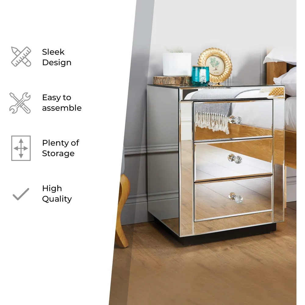 Verona 3 Drawer Bedside Table - Silver